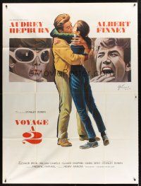 2w171 TWO FOR THE ROAD French 1p '67 art of Audrey Hepburn kissing Albert Finney by Grinsson!