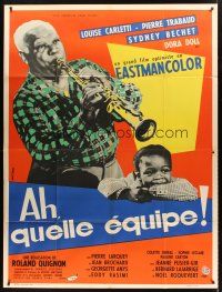 2w114 AH QUELLE EQUIPE French 1p '58 great close image of jazz man playing soprano saxophone!