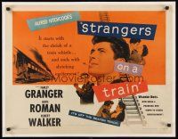 2w029 STRANGERS ON A TRAIN 1/2sh '51 Hitchcock, Farley Granger & Robert Walker double murder pact!