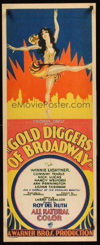 2w039 GOLD DIGGERS OF BROADWAY insert '29 art of sexy showgirl dancing over New York City skyline!