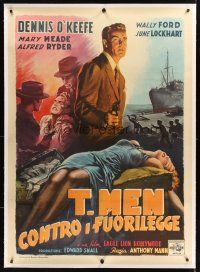 2w264 T-MEN linen Italian 1p '48 Anthony Mann film noir, cool different art by Anselmo Ballester!