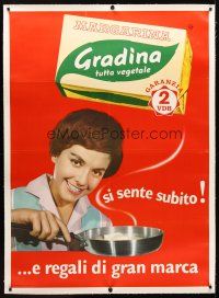 2w270 MARGARINA GRADINA linen Italian 39x54 advertising poster '60s housewife cooking in skillet!