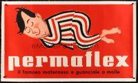 2w266 PERMAFLEX linen Italian 29x51 advertising poster '60s cartoon art for comfortable matresses!