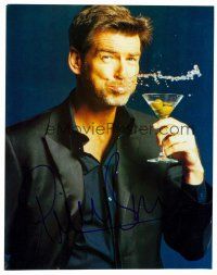 2x288 PIERCE BROSNAN signed color 8x10 REPRO still '00s wacky portrait of the star with martini!