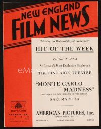 2x092 NEW ENGLAND FILM NEWS exhibitor magazine Oct 27, 1932 Jack Oakie in Madison Square Garden!