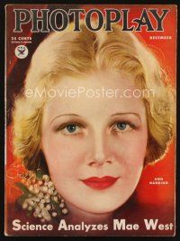 2x096 PHOTOPLAY magazine December 1933 super close up art of Ann Harding by Earl Christy!