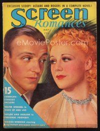 2x100 SCREEN ROMANCES magazine May 1937 wonderful art of Fred Astaire & Ginger Rogers!