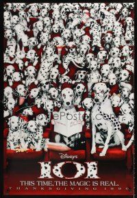 2y007 101 DALMATIANS teaser DS 1sh '96 Walt Disney live action, wacky image of dogs in theater!