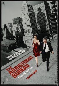 2y027 ADJUSTMENT BUREAU teaser DS 1sh '11 cool image of Matt Damon & sexy Emily Blunt on the run!