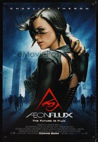 2y034 AEON FLUX advance DS 1sh '05 sexy futuristic Charlize Theron in leather!