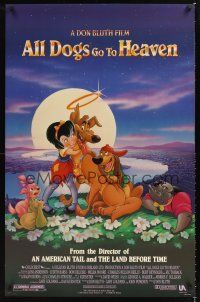 2y054 ALL DOGS GO TO HEAVEN DS 1sh '89 Don Bluth, Dom Deluise, cute art of dogs & girl!