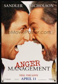 2y084 ANGER MANAGEMENT teaser DS 1sh '03 Adam Sandler & Jack Nicholson face off!