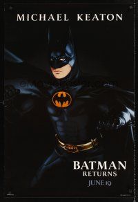 2y165 BATMAN RETURNS teaser 1sh '92 cool image of Michael Keaton as Batman!