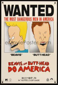 2y176 BEAVIS & BUTT-HEAD DO AMERICA wanted style teaser 1sh '96 Mike Judge MTV cartoon!