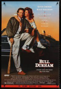 2y221 BULL DURHAM 2-sided video 1sh '88 baseball player Kevin Costner & sexy Susan Sarandon!