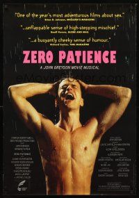 2y799 ZERO PATIENCE Canadian 1sh '93 John Greyson, AIDS musical, shirtless man standing in rain!