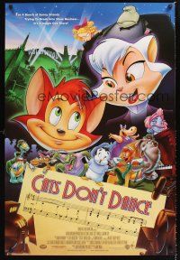 2y239 CATS DON'T DANCE DS 1sh '97 cool cartoon artwork by John Alvin, animated musical!