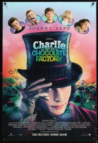 2y245 CHARLIE & THE CHOCOLATE FACTORY advance DS 1sh '05 Johnny Depp as WIlly Wonka, Tim Burton!