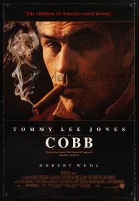 2y260 COBB DS 1sh '94 baseball, close-up of cigar smoking Tommy Lee Jones as Ty Cobb!