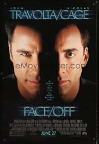 2y321 FACE/OFF advance DS 1sh '97 John Travolta and Nicholas Cage switch faces, John Woo sci-fi!