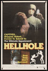 2y432 HELLHOLE 1sh '85 Pierre De Moro directed, wild image of girl about to be injected!