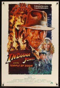 2y465 INDIANA JONES & THE TEMPLE OF DOOM 1sh '84 art of Harrison Ford & Kate Capshaw by Struzan!