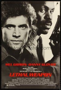 2y533 LETHAL WEAPON 1sh '87 great close image of cop partners Mel Gibson & Danny Glover!