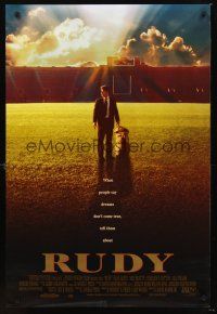 2y656 RUDY DS 1sh '93 Sean Astin on field gets to play Notre Dame football!