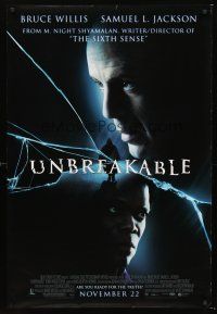 2y756 UNBREAKABLE advance DS 1sh '00 M. Night Shyamalan directed, Bruce Willis, Samuel L. Jackson!