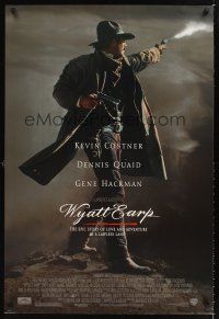 2y789 WYATT EARP 1sh '94 cool image of Kevin Costner in the title role firing gun!