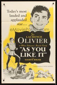 2z067 AS YOU LIKE IT 1sh R49 Sir Laurence Olivier in William Shakespeare's romantic comedy!