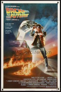 2z076 BACK TO THE FUTURE 1sh '85 Robert Zemeckis, art of Michael J. Fox & Delorean by Drew Struzan!