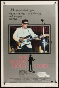 2z127 BUDDY HOLLY STORY 1sh '78 great image of Gary Busey performing on stage with guitar!