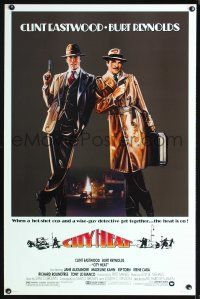 2z153 CITY HEAT 1sh '84 art of Clint Eastwood the cop & Burt Reynolds the detective by Fennimore!
