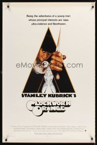 2z155 CLOCKWORK ORANGE video/theatrical 1sh R89 Kubrick classic, Castle art of Malcolm McDowell!