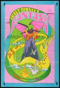 2z263 FANTASIA 1sh R70 cool psychedelic artwork, Disney musical cartoon classic!
