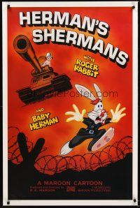 2z011 HERMAN'S SHERMANS Kilian 1sh '88 great image of Roger Rabbit running from Baby Herman in tank!