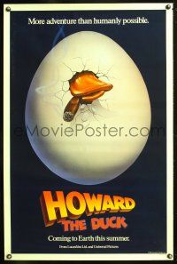 2z364 HOWARD THE DUCK teaser 1sh '86 George Lucas, great art of hatching egg with cigar in mouth!