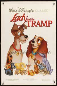 2z417 LADY & THE TRAMP 1sh R86 Walt Disney romantic canine dog classic cartoon!