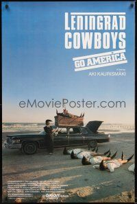 2z430 LENINGRAD COWBOYS GO AMERICA 1sh '90 great wacky image of band on beach w/black Cadillac!