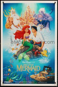 2z440 LITTLE MERMAID 1sh '89 great image of Ariel & cast, Disney underwater cartoon!