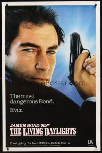 2z443 LIVING DAYLIGHTS teaser 1sh '87 most dangerous Timothy Dalton as James Bond with gun!