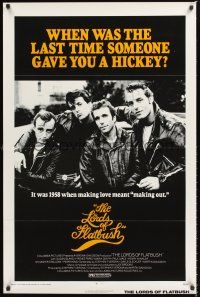 2z449 LORDS OF FLATBUSH 1sh R77 cool portrait of Fonzie, Rocky, & Perry as greasers in leather!
