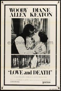 2z453 LOVE & DEATH style B 1sh '75 Woody Allen & Diane Keaton romantic kiss close up!