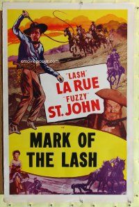 2z485 MARK OF THE LASH stock 1sh 1950s artwork of Lash La Rue w/whip, Al 'Fuzzy' St. John!