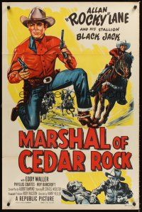 2z487 MARSHAL OF CEDAR ROCK 1sh '52 cool art of cowboy Allan 'Rocky' Lane & Black Jack!