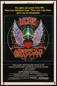 2z525 MORE AMERICAN GRAFFITI style A 1sh '79 Ron Howard, cool psychedelic art by Mouse/Kelley!
