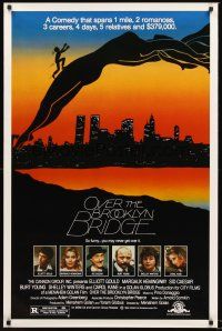 2z580 OVER THE BROOKLYN BRIDGE 1sh '84 Elliott Gould, Margaux Hemingway, cool silhouette art!