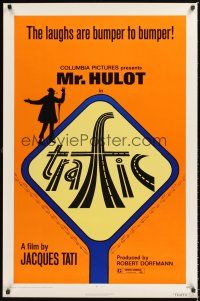 2z791 TRAFFIC 1sh '73 Jacques Tati as Mr. Hulot, cool highway art!