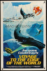2z828 VOYAGE TO THE EDGE OF THE WORLD 1sh '76 Jacques-Yves Cousteau, cool art of whale & divers!